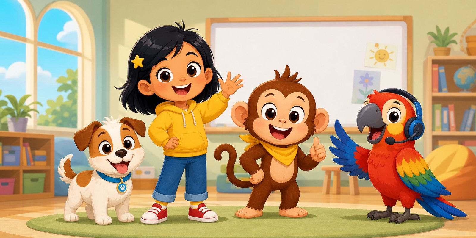 Mika, Bibo, Momo, and Pako from the JaKaDeMi learning materials.
